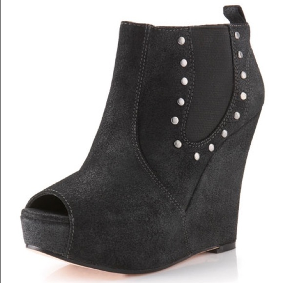 💕HP💕Joes jeans black suede open toe wedges - Picture 2 of 16